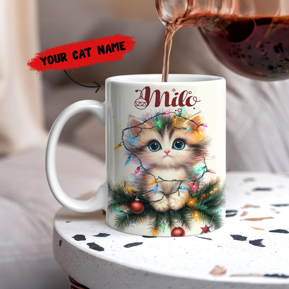Shineful Ceramic Mug Personalized Christmas Kitty