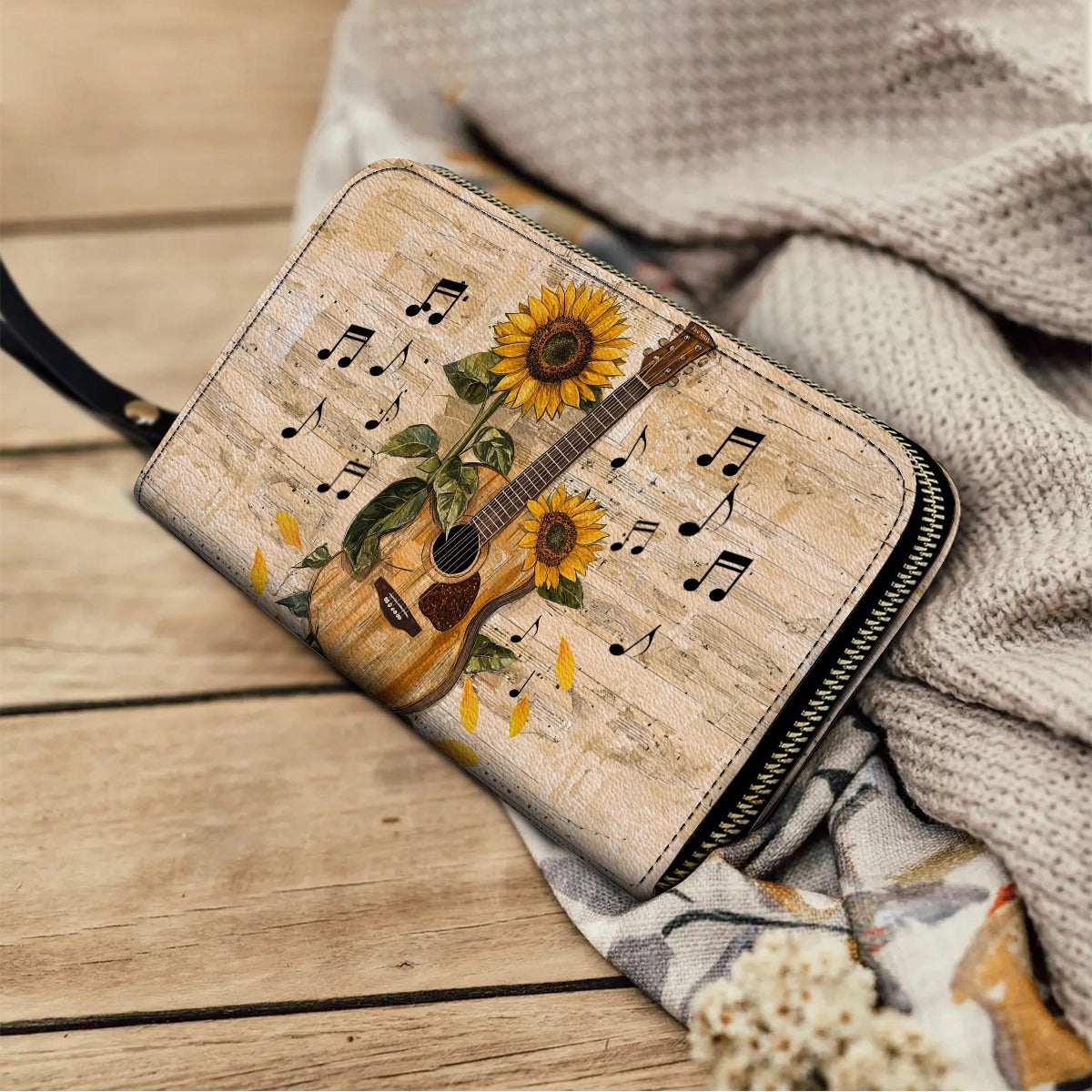 Shineful Leather Clutch Purse With Wristlet Strap Handle Sunflower Melody