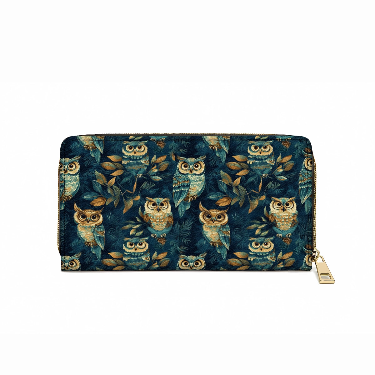Shineful Leather Clutch Purse With Wristlet Strap Handle Nightfall Owl Symphony