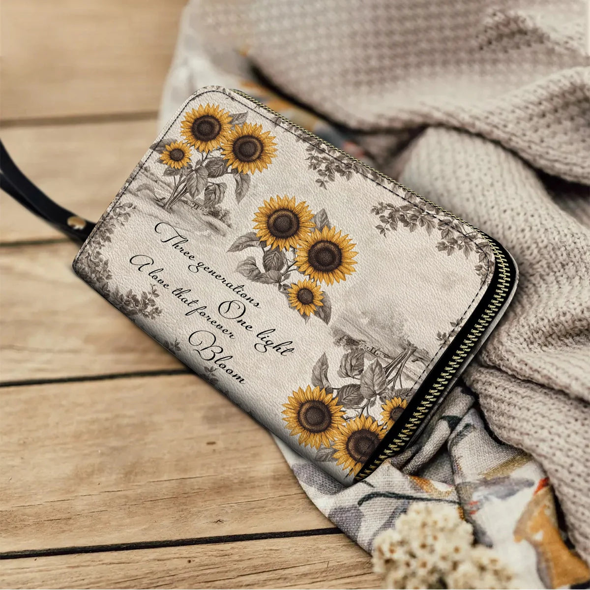 Shineful Leather Clutch Purse With Wristlet Strap Handle Generations of Sunshine