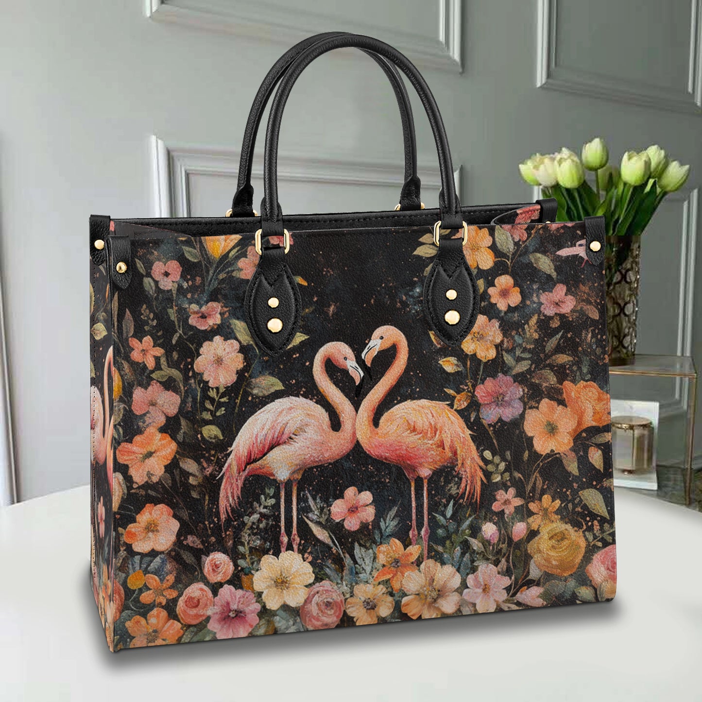 Shineful Leather Bag Floral Flamingo Bliss