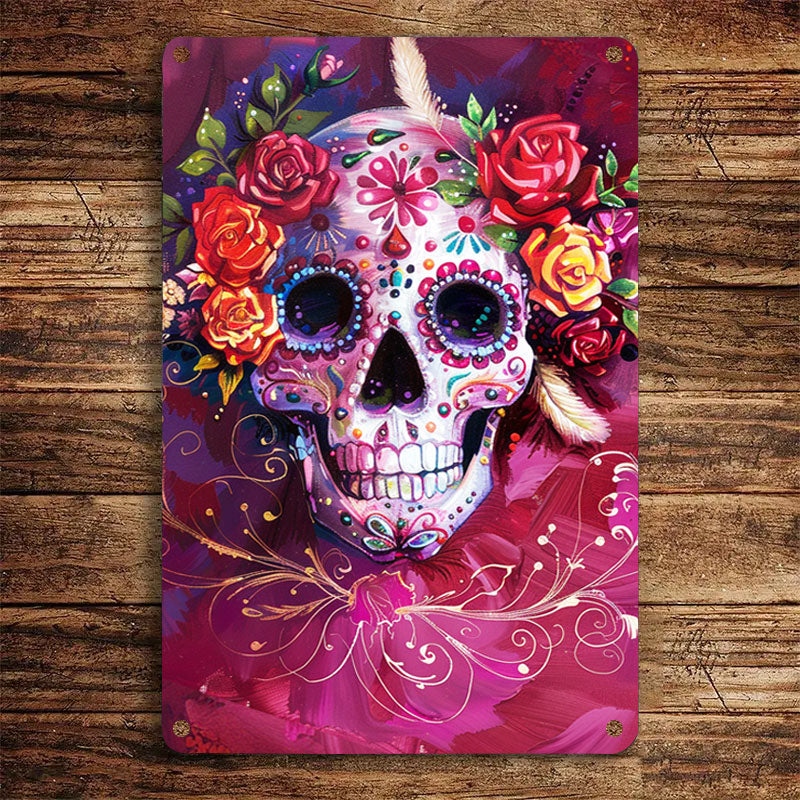 Shineful 2D Flat Print Metal Sign Happy Sugar Skull Lovely