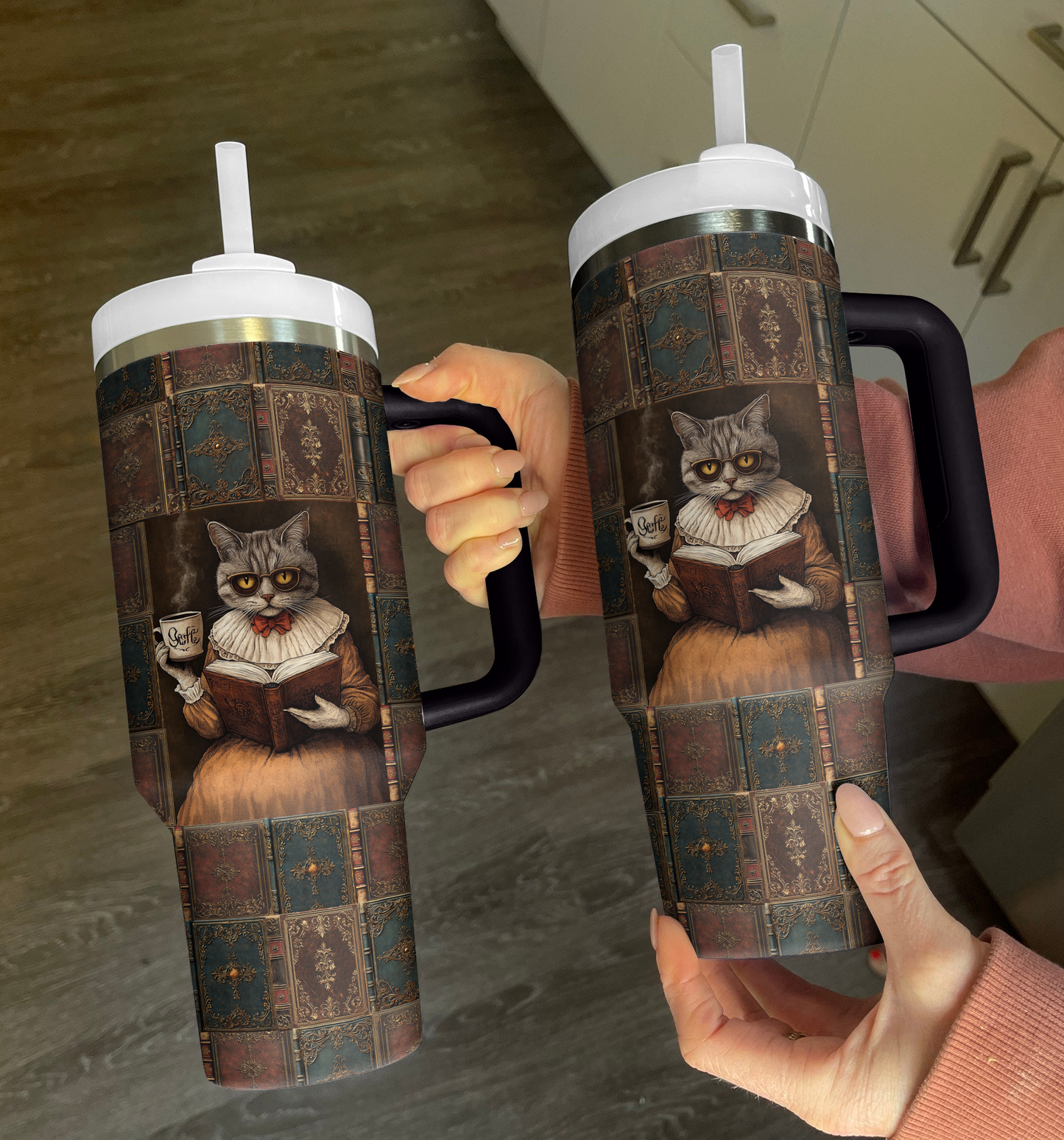 Shineful Tumbler Vintage Bookish Cat