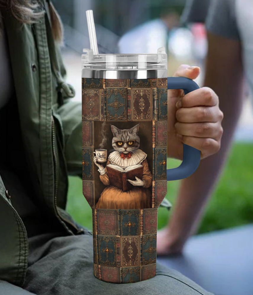 Shineful Tumbler Vintage Bookish Cat