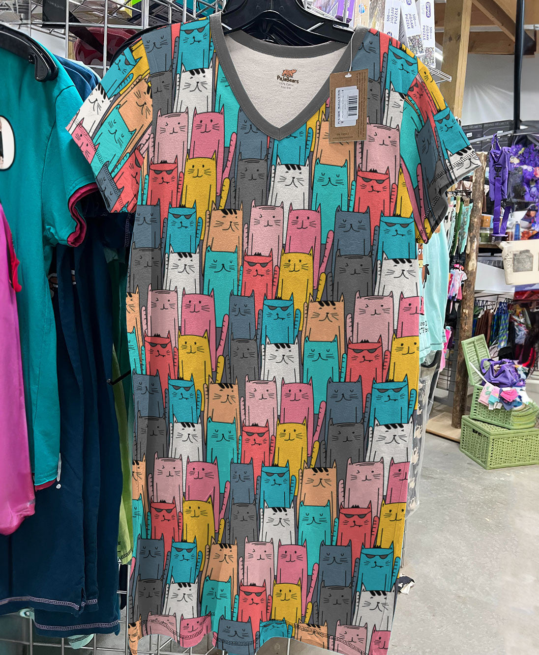 Cat PajabearsĀ® V-Neck Nightshirts Press Color Cats Tl10
