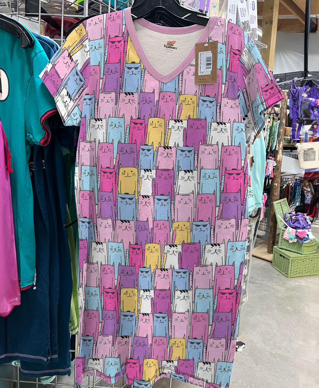 Cat PajabearsĀ® V-Neck Nightshirts Press Color Cats Tl10