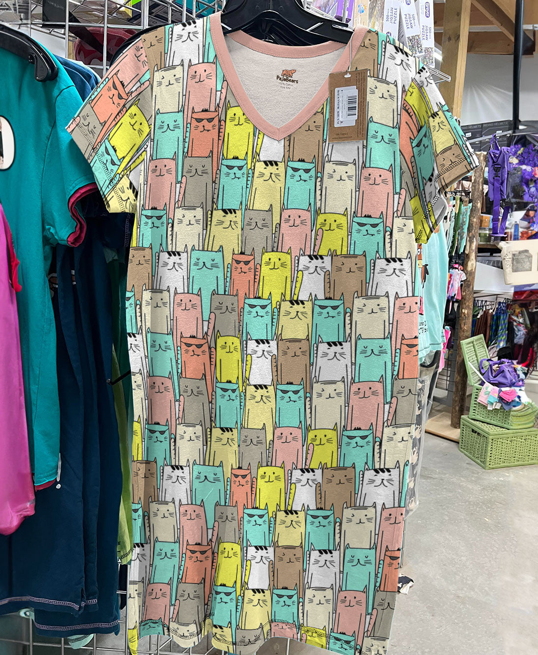 Cat PajabearsĀ® V-Neck Nightshirts Press Color Cats Tl10