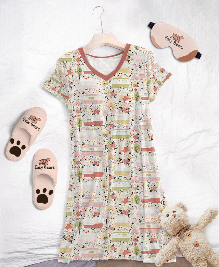 Camping PajabearsĀ® V-Neck Nightshirts Flowery Journey Tn22