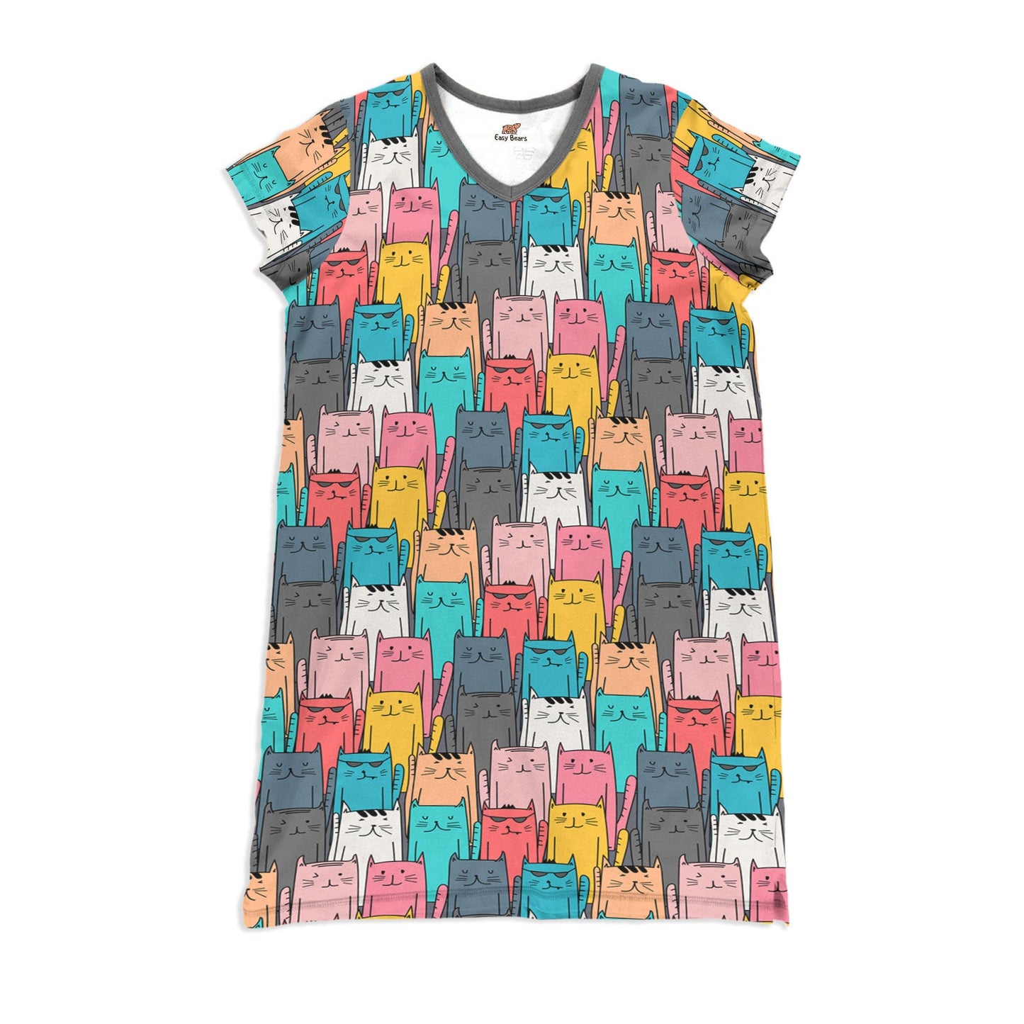 Cat PajabearsĀ® V-Neck Nightshirts Press Color Cats Tl10