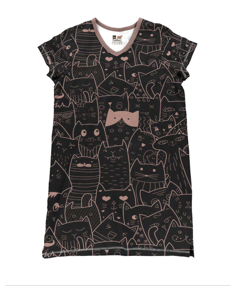 Cat Pajabears® V-Neck Nightshirts Funny Face Cats Tl10