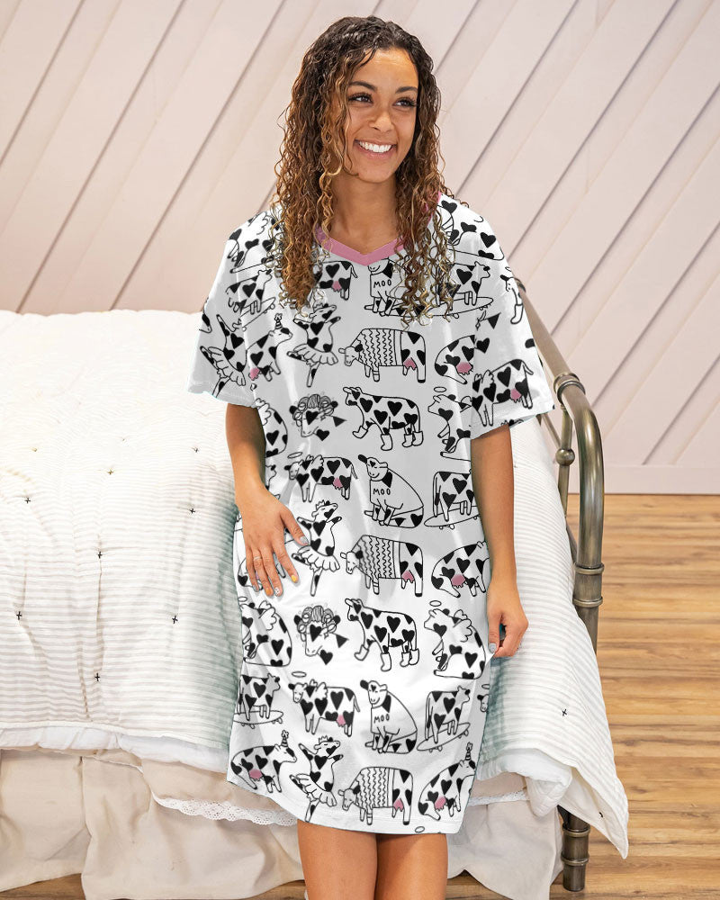 Cow Pajabears® V-Neck Nightshirts Funny Cows Tl10