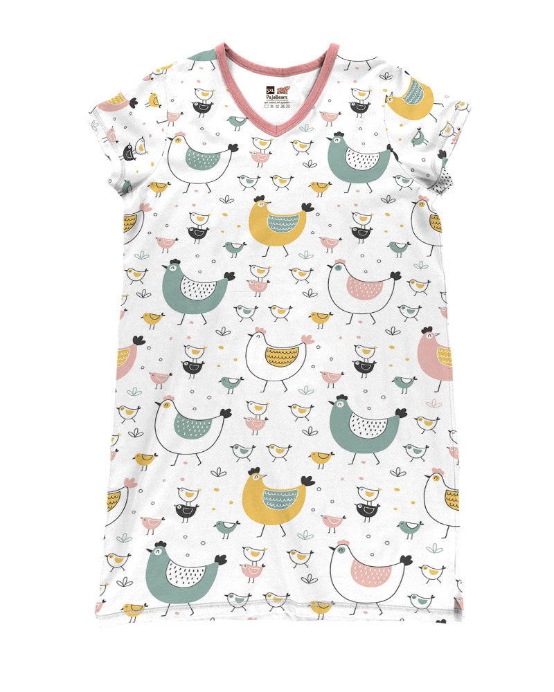 Chicken Pajabears® V-Neck Nightshirts Cute Hens Hc2