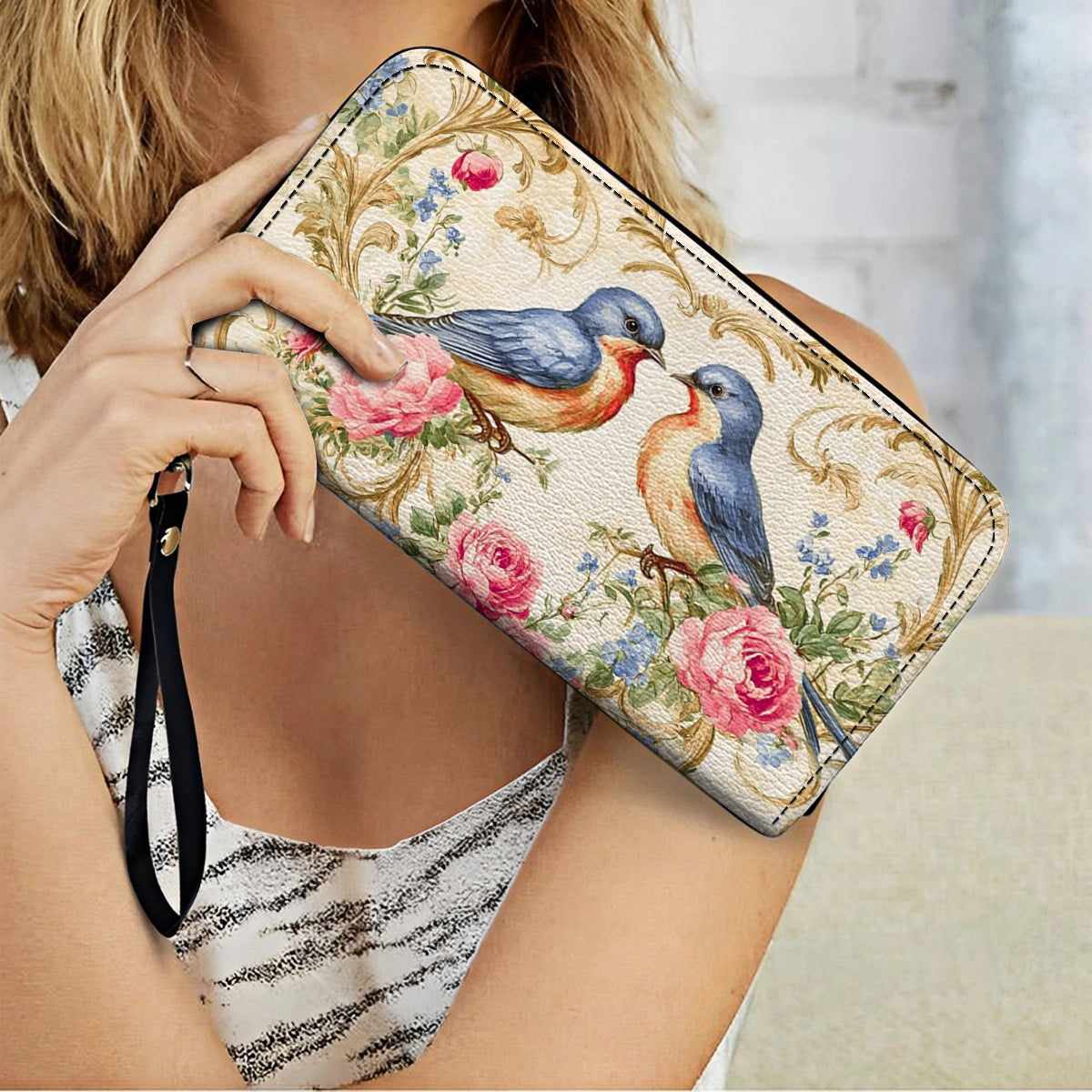 Shineful Leather Clutch Purse With Wristlet Strap Handle Bluebird Serenade