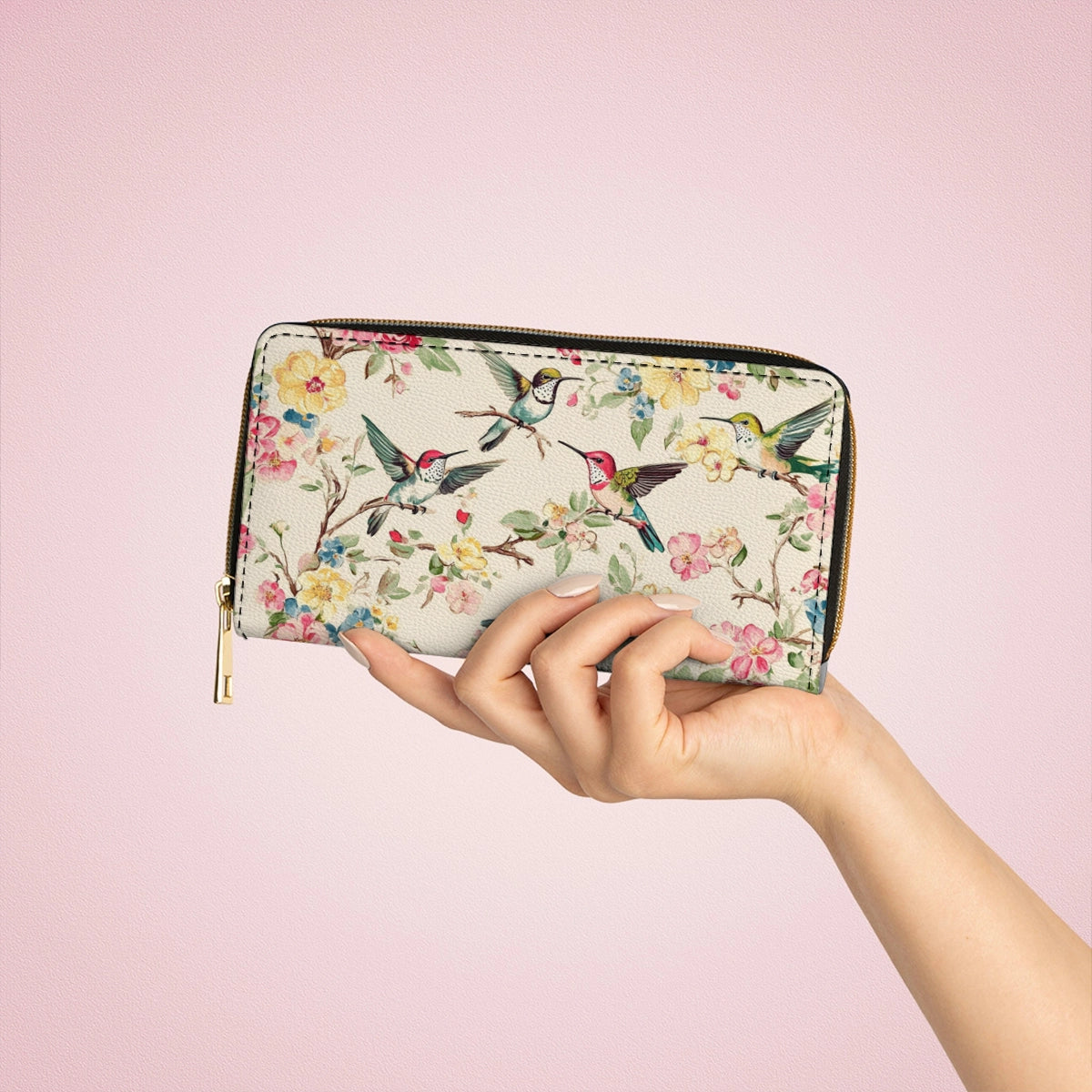 Shineful Leather Clutch Purse With Wristlet Strap Handle Hummingbird Symphony