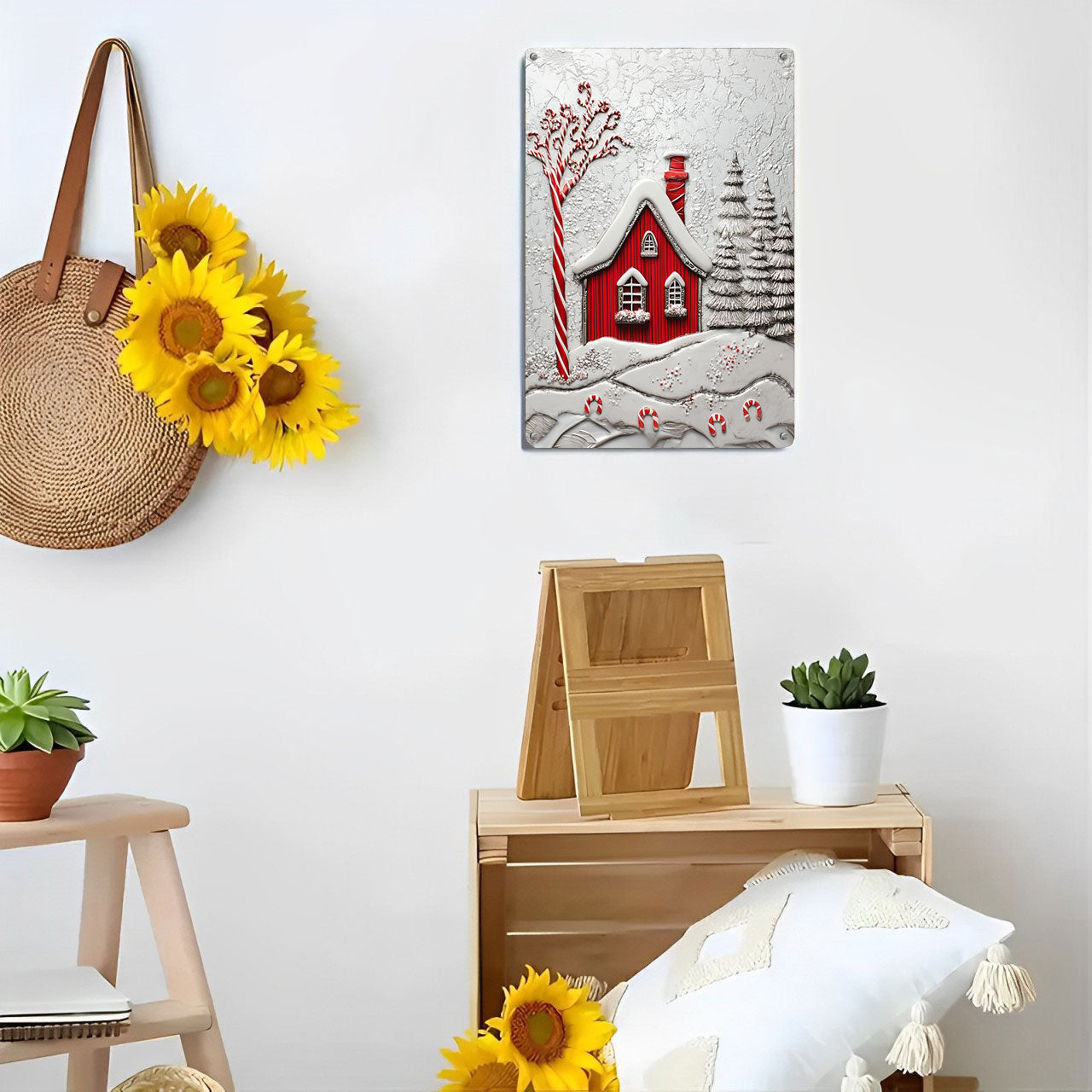 Shineful 2D Flat Print Metal Sign Whimsical Red Houses