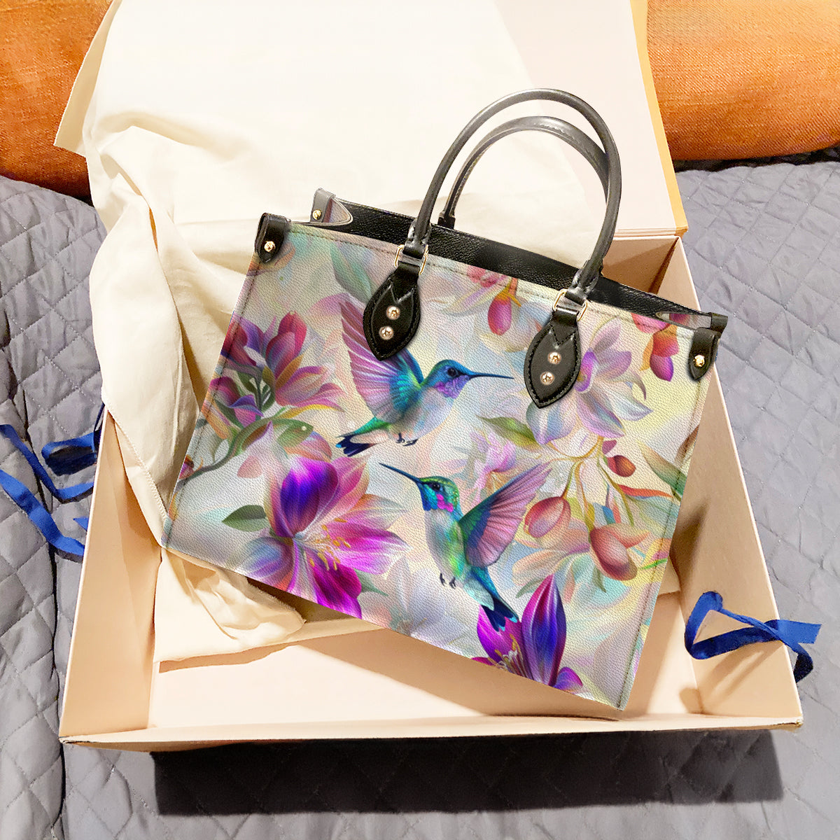 Shineful Leather Bag Floral Hummingbird Elegance