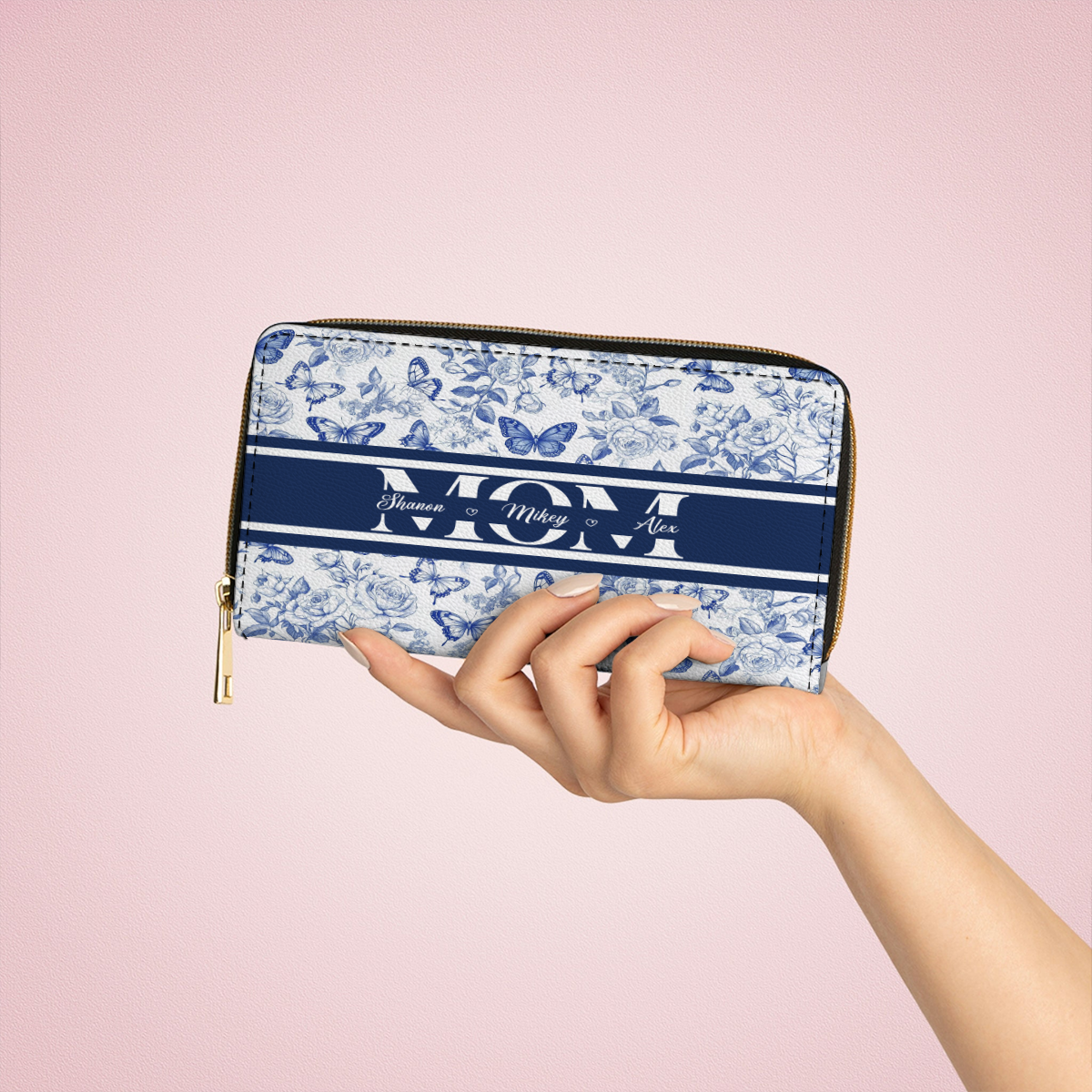 Shineful Leather Clutch Purse With Wristlet Strap Handle Elegant Mom Butterfly