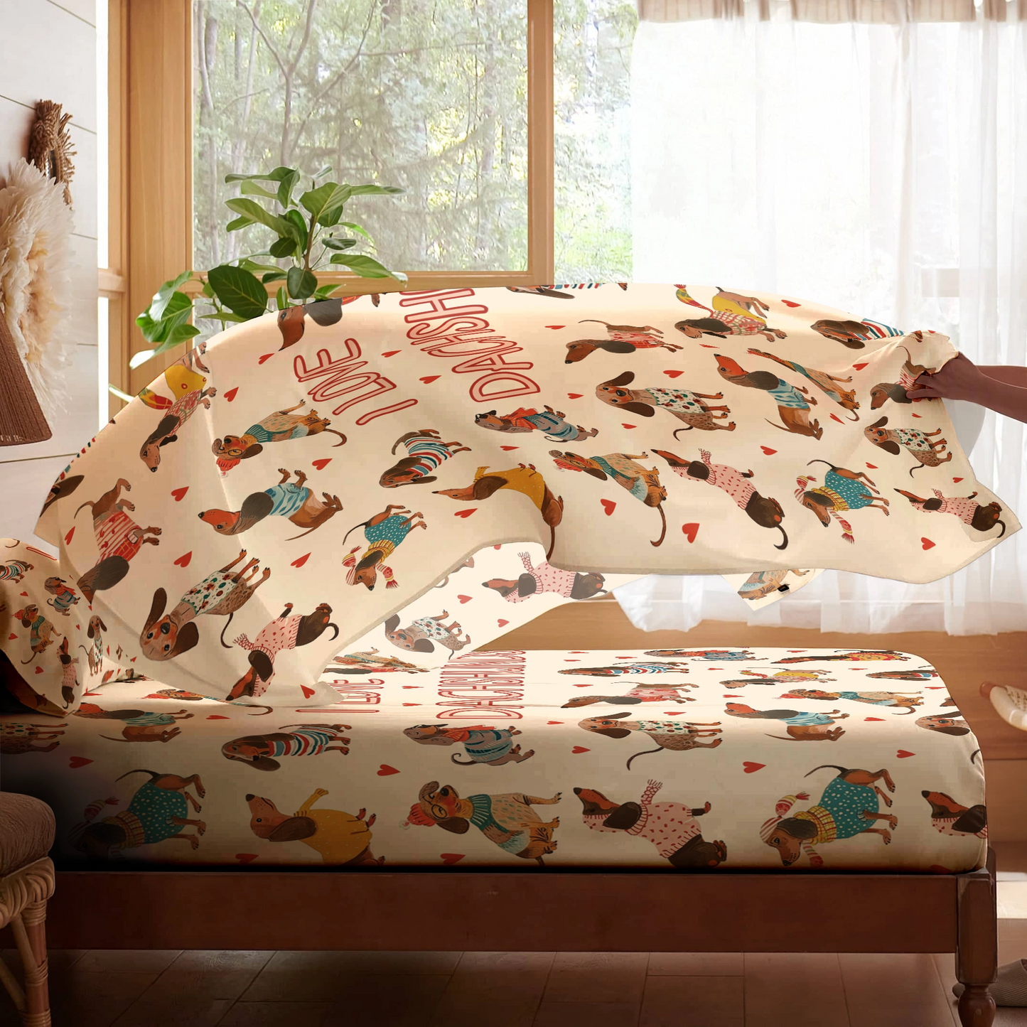 Shineful 4-Piece Bed Sheet Set Dachshund Lovely Delight