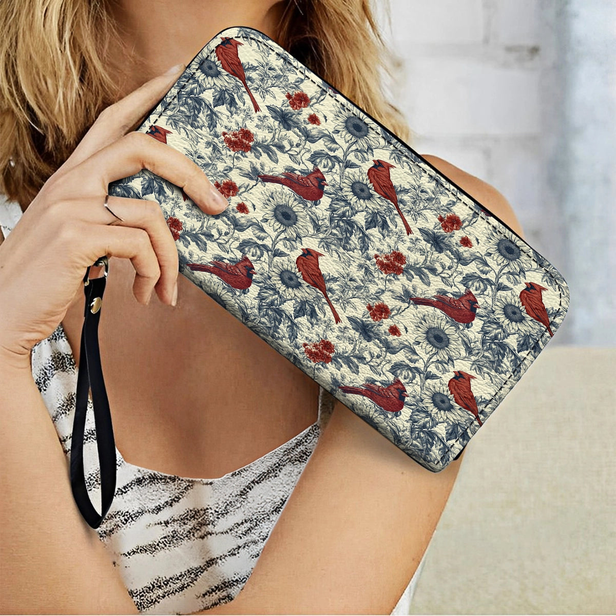 Shineful Leather Clutch Purse With Wristlet Strap Handle Whisper Sunflower - A Gentle Remembrance