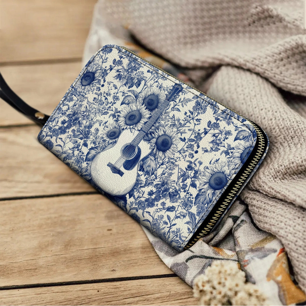 Shineful Leather Clutch Purse With Wristlet Strap Handle Sunflower Serenade