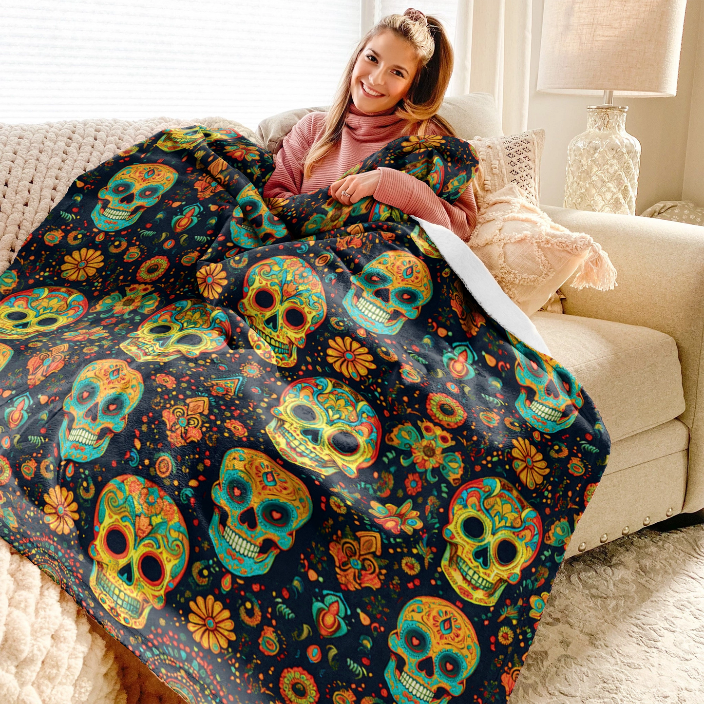 Shineful Fleece Blanket Boho Skull Harmony