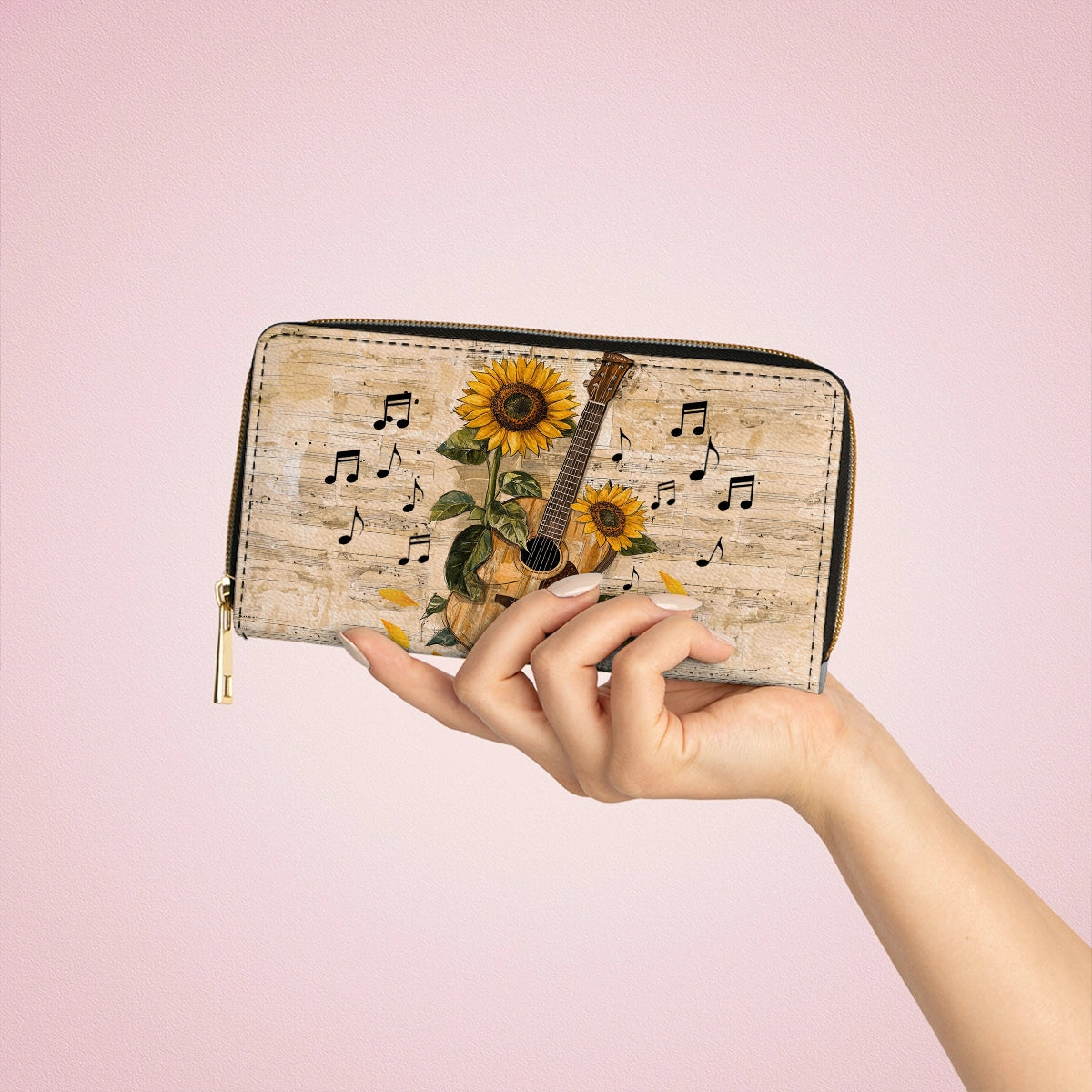Shineful Leather Clutch Purse With Wristlet Strap Handle Sunflower Melody