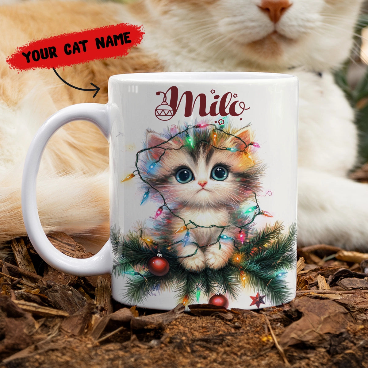 Shineful Ceramic Mug Personalized Christmas Kitty