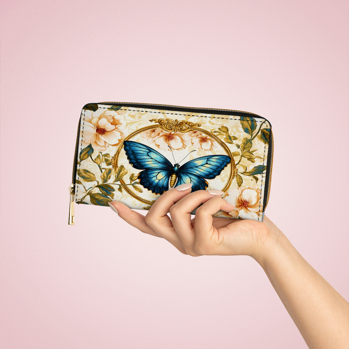 Shineful Leather Clutch Purse With Wristlet Strap Handle Regency Blossom Heritage