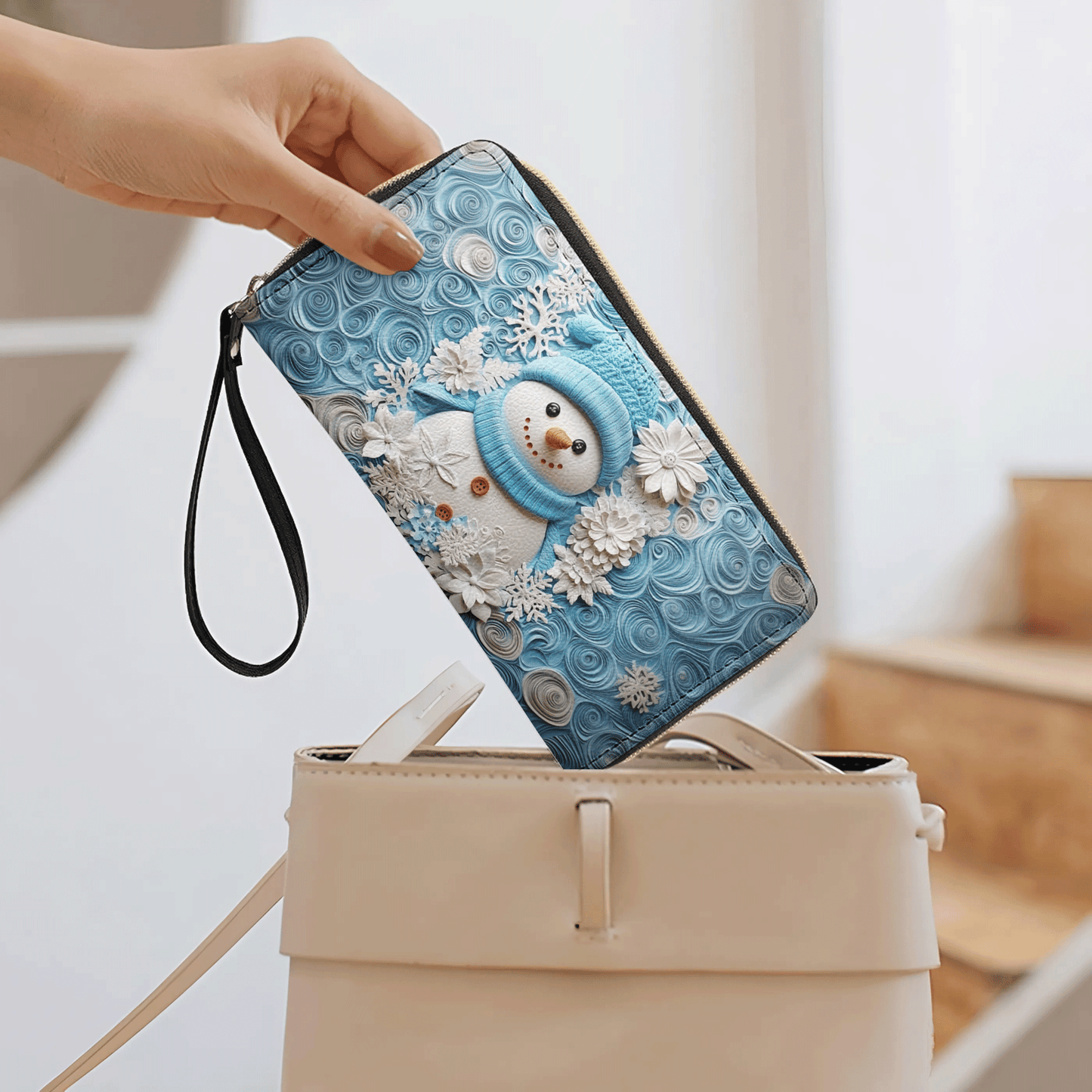 Shineful Leather Clutch Purse With Wristlet Strap Handle Winter Chic