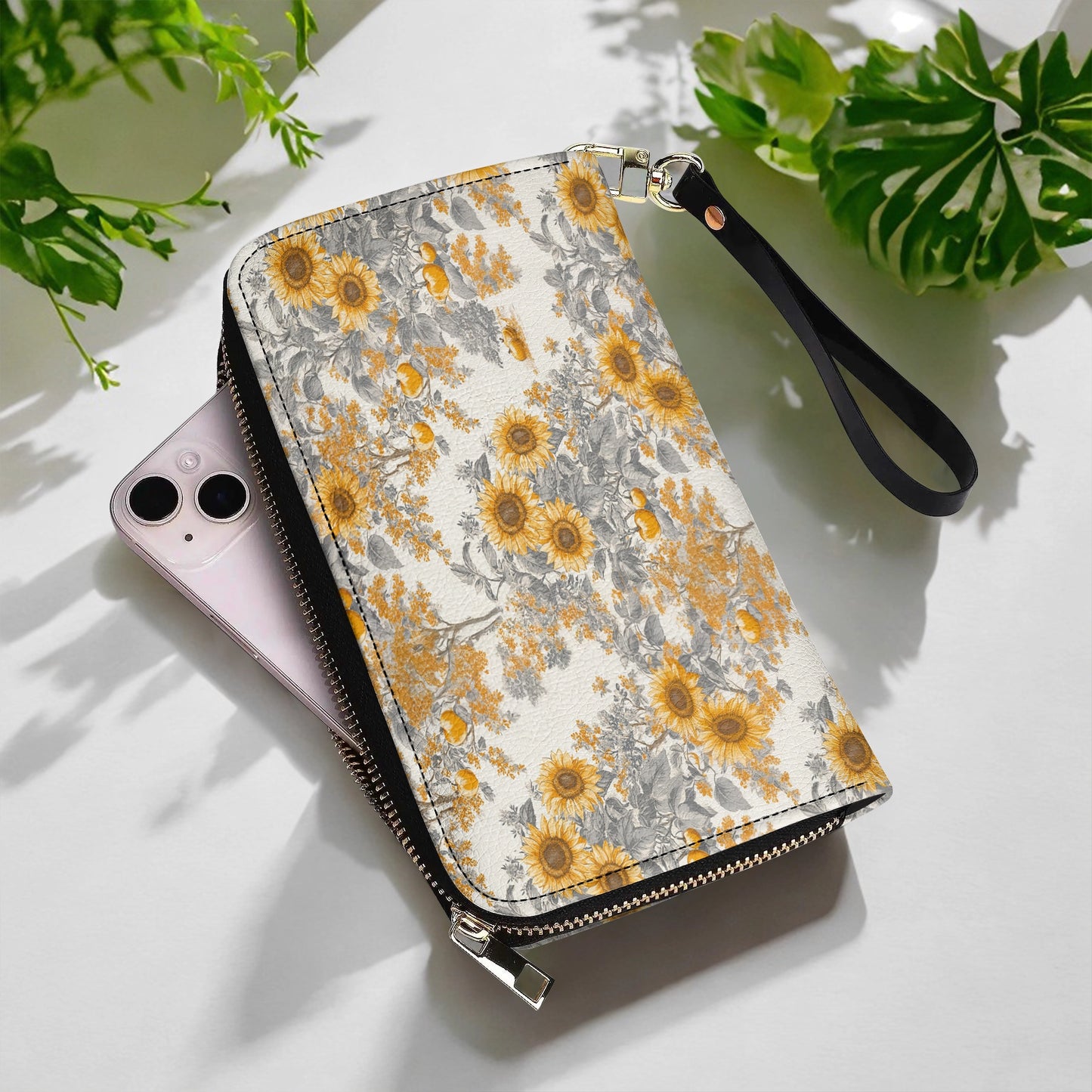 Shineful Leather Clutch Purse With Wristlet Strap Handle Georgia Sunshine Sunflower