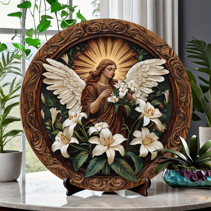 Plaque en bois 2D brillante, décoration à suspendre, panneau de porte, grâce céleste