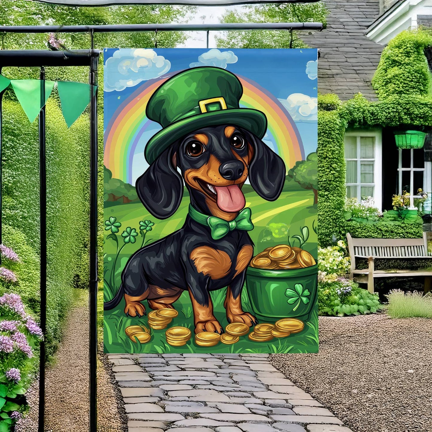 Shineful Garden Flag 12" x 18" - Lucky Dachshund St. Patrick’s Day