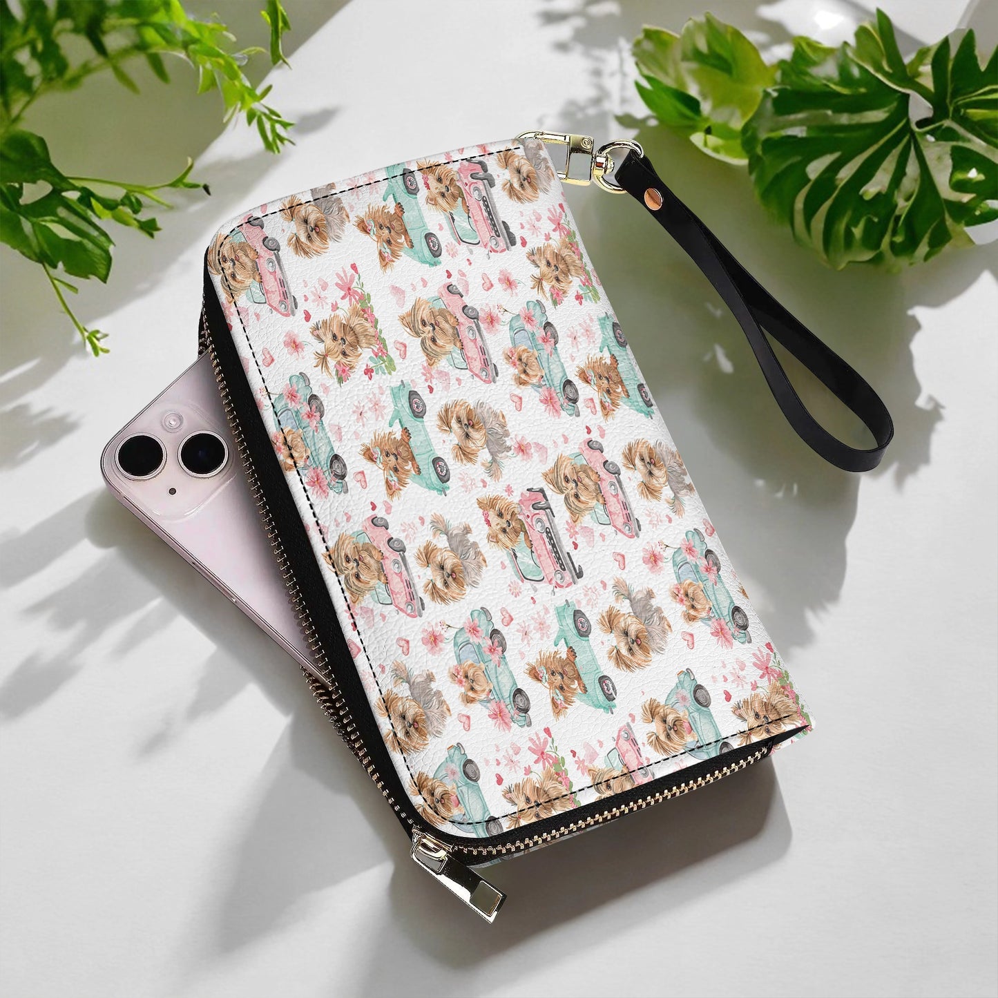 Shineful Leather Clutch Purse With Wristlet Strap Handle Yorkie Love