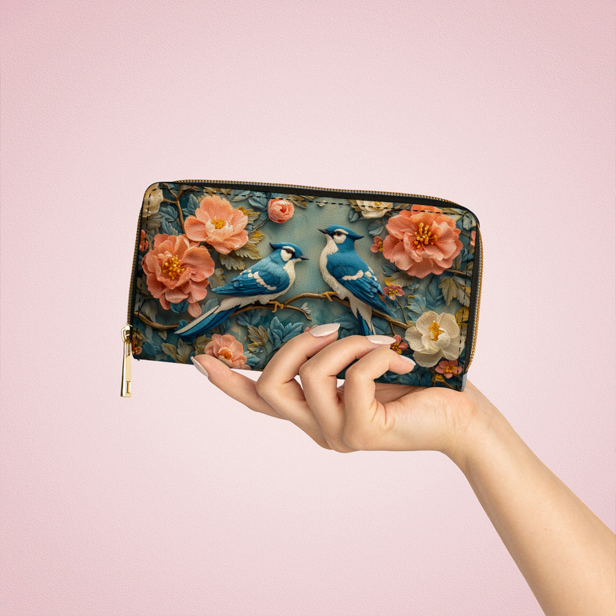 Shineful Leather Clutch Purse With Wristlet Strap Handle Bluejay Serenade