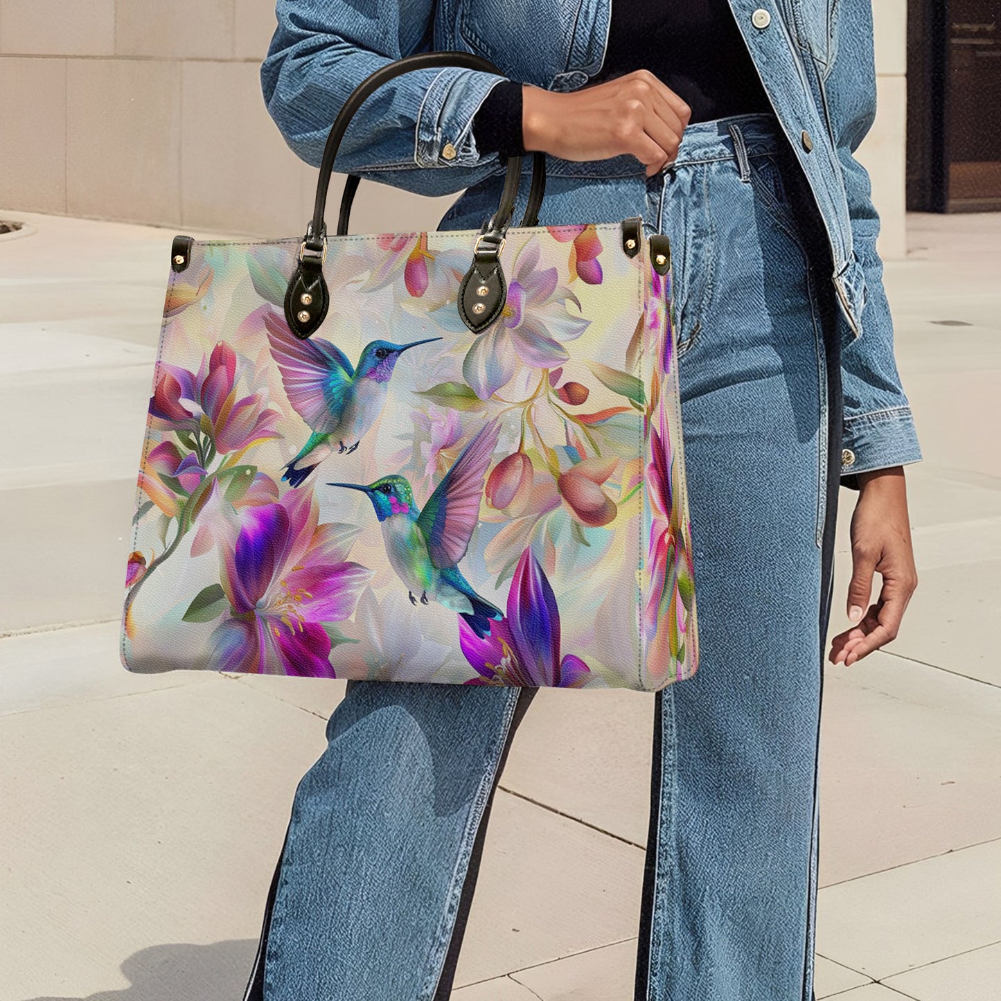 Shineful Leather Bag Floral Hummingbird Elegance