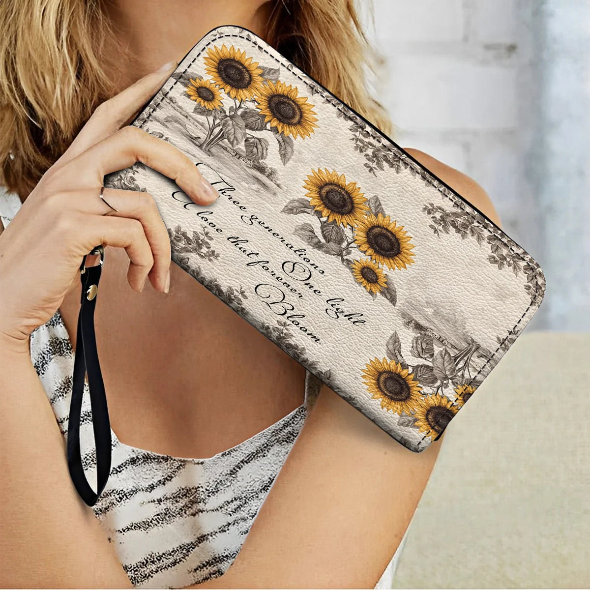 Shineful Leather Clutch Purse With Wristlet Strap Handle Generations of Sunshine