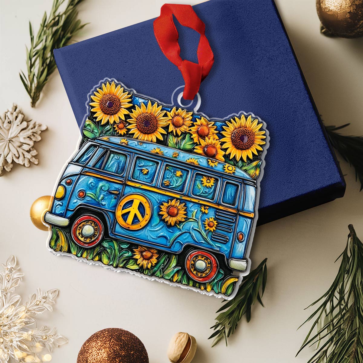 Shineful 2D Acrylic Ornament Sunflower Peace Van - Pack Discount