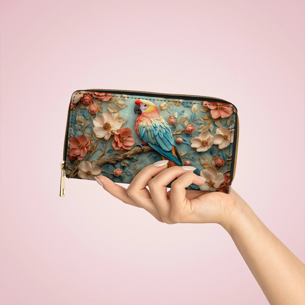 Shineful Leather Clutch Purse With Wristlet Strap Handle Macaw Majesty