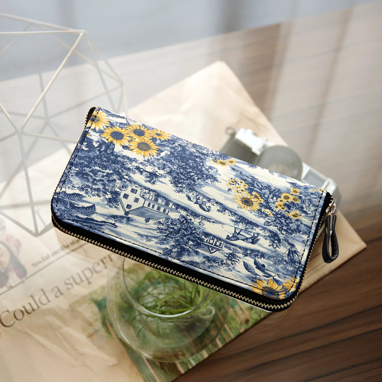 Shineful Leather Clutch Purse With Wristlet Strap Handle Texas Sunflower Heritage