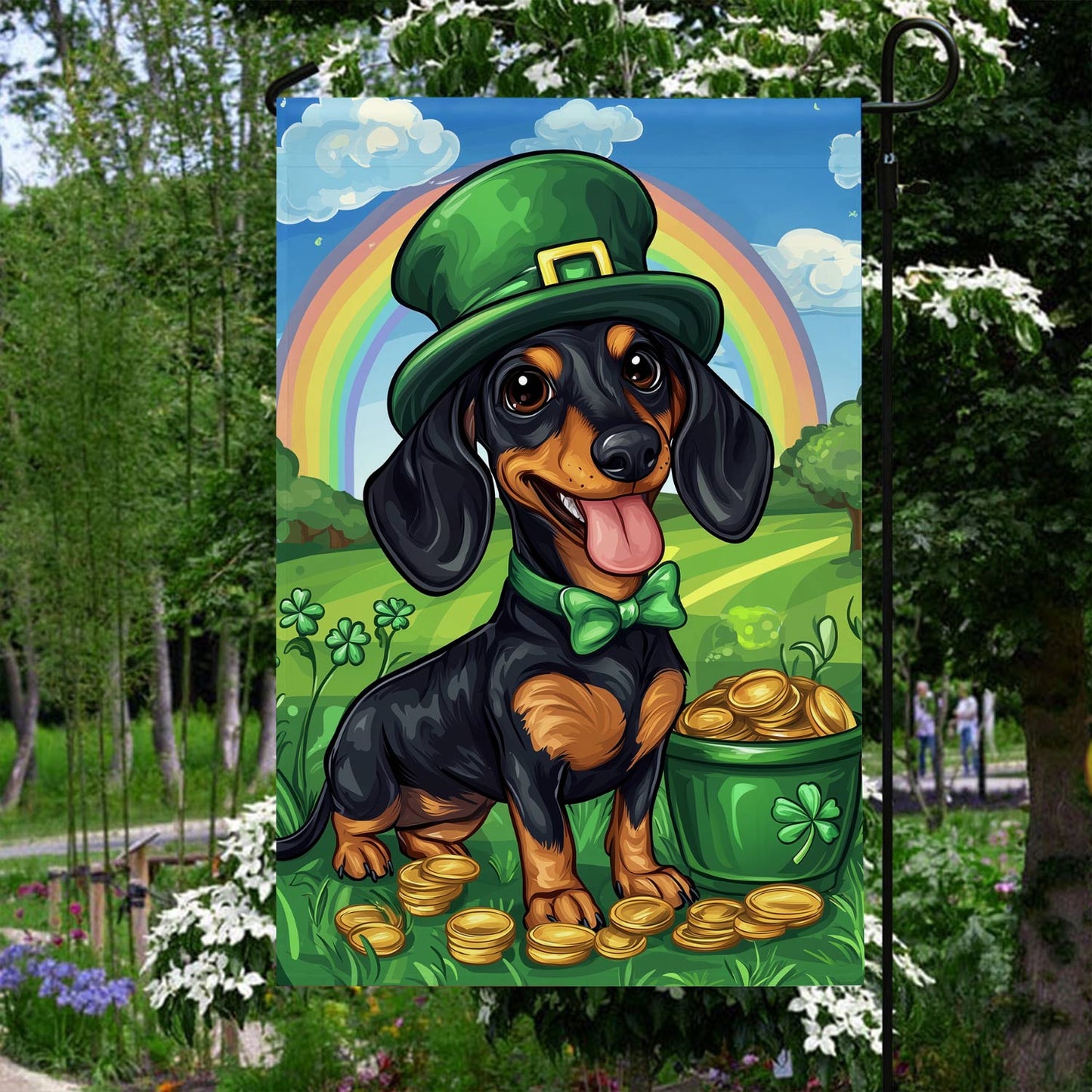 Shineful Garden Flag 12" x 18" - Lucky Dachshund St. Patrick’s Day