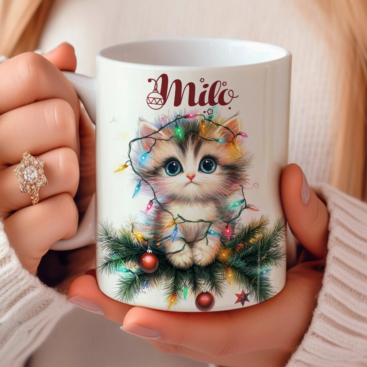 Shineful Ceramic Mug Personalized Christmas Kitty