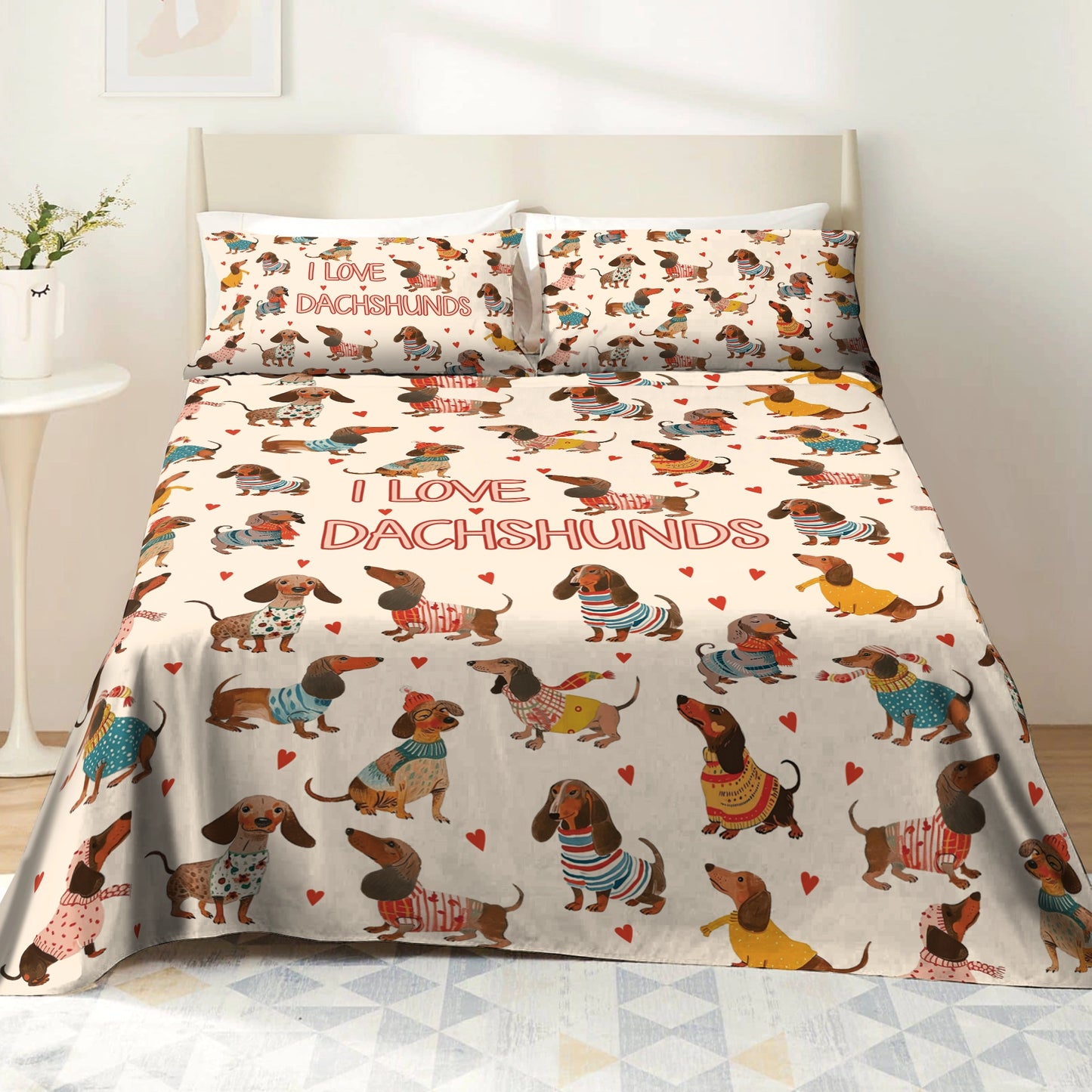 Shineful 4-Piece Bed Sheet Set Dachshund Lovely Delight