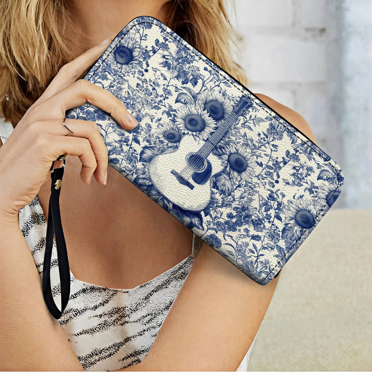 Shineful Leather Clutch Purse With Wristlet Strap Handle Sunflower Serenade