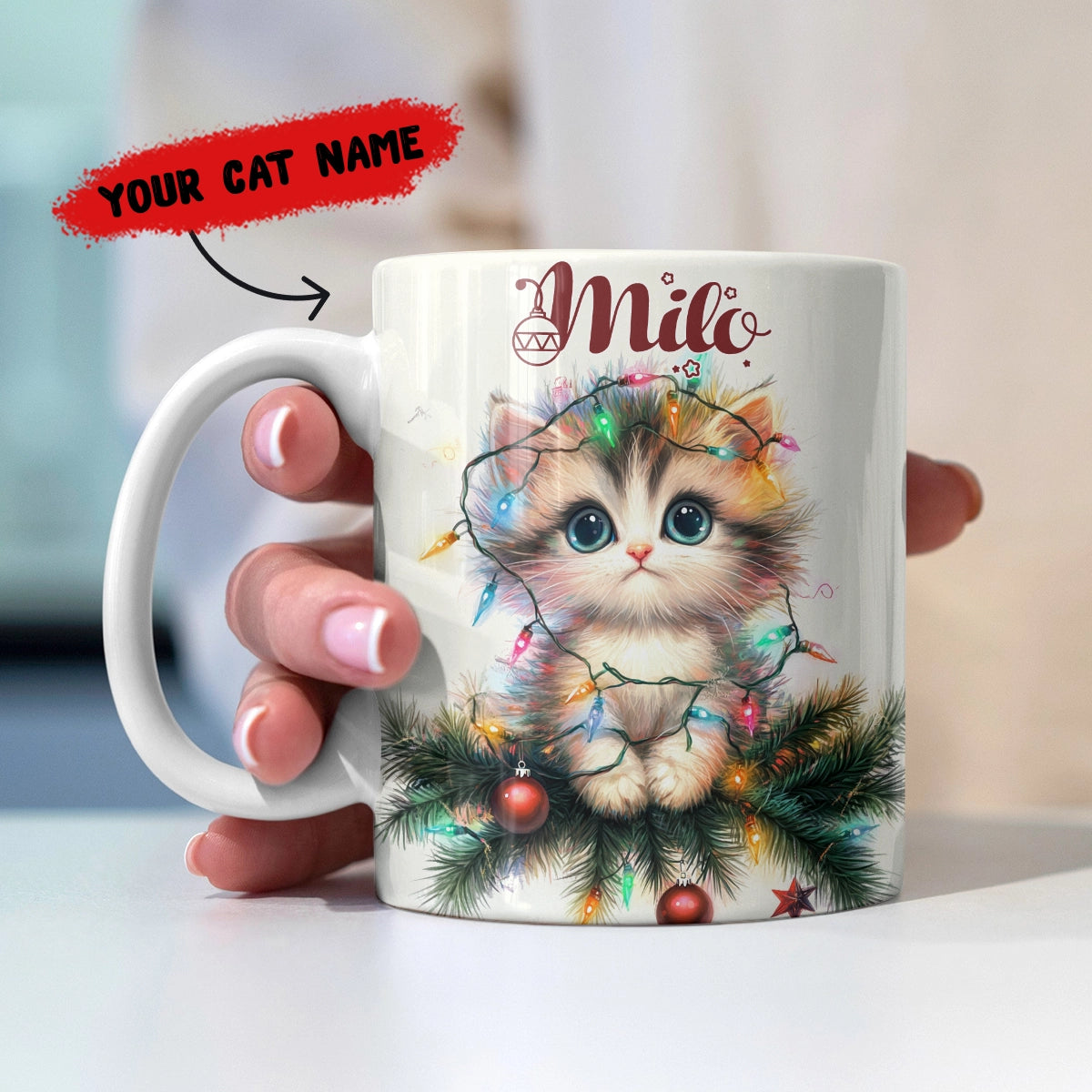 Shineful Ceramic Mug Personalized Christmas Kitty