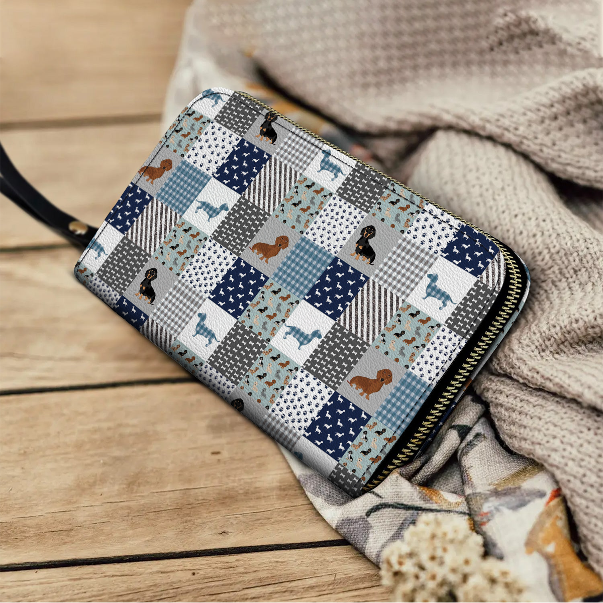 Shineful Leather Clutch Purse With Wristlet Strap Handle Dachshund Delight