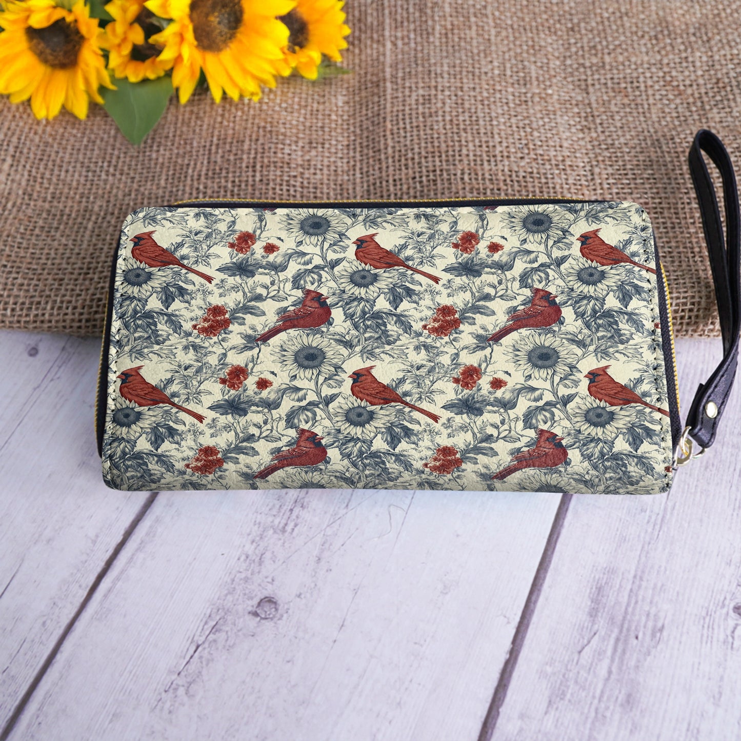 Shineful Leather Clutch Purse With Wristlet Strap Handle Whisper Sunflower - A Gentle Remembrance