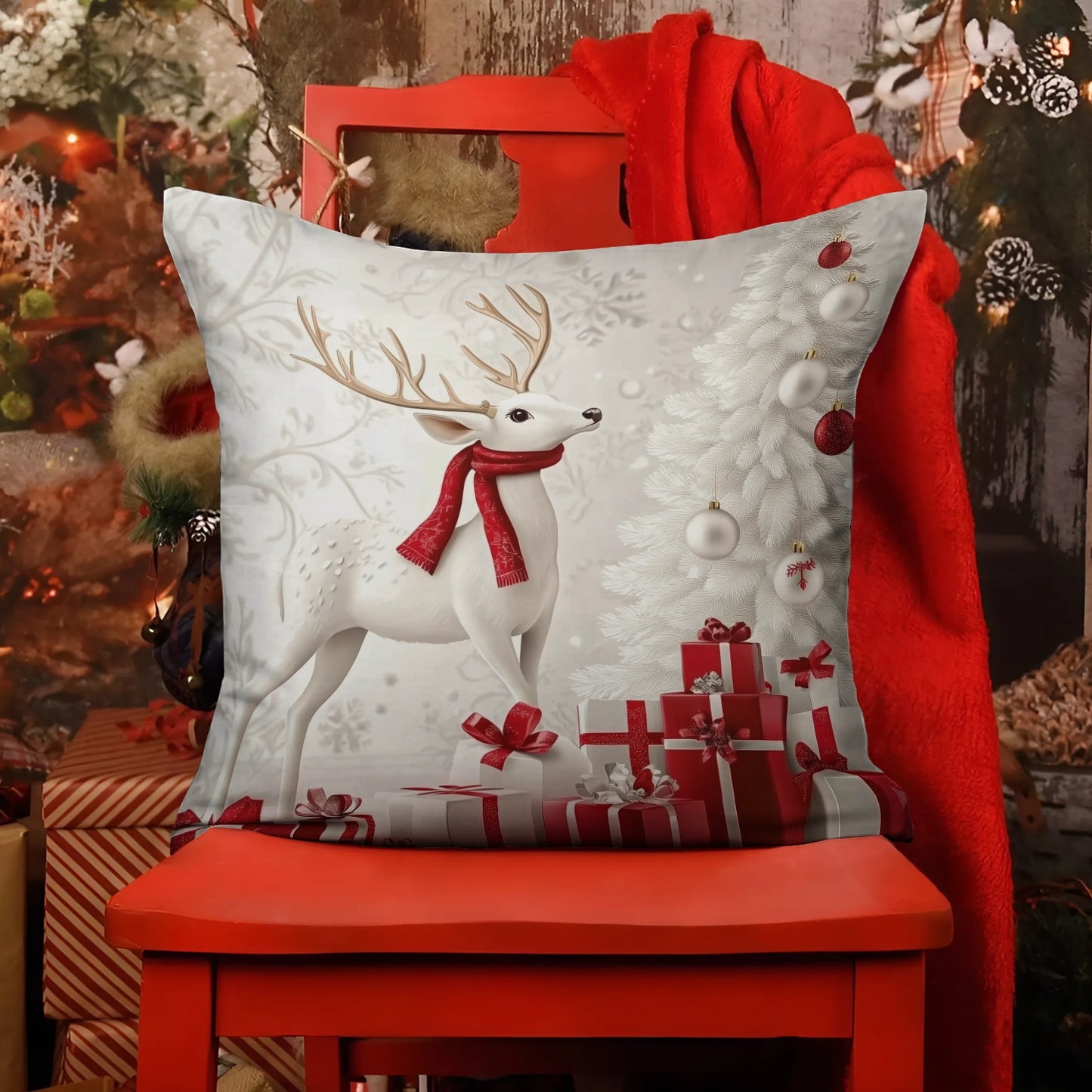 Shineful 2D Print Cushion Cover, Pillowcase, Pillows Covers - A winter wonderland of elegance and charm, starring our graceful white deer.
