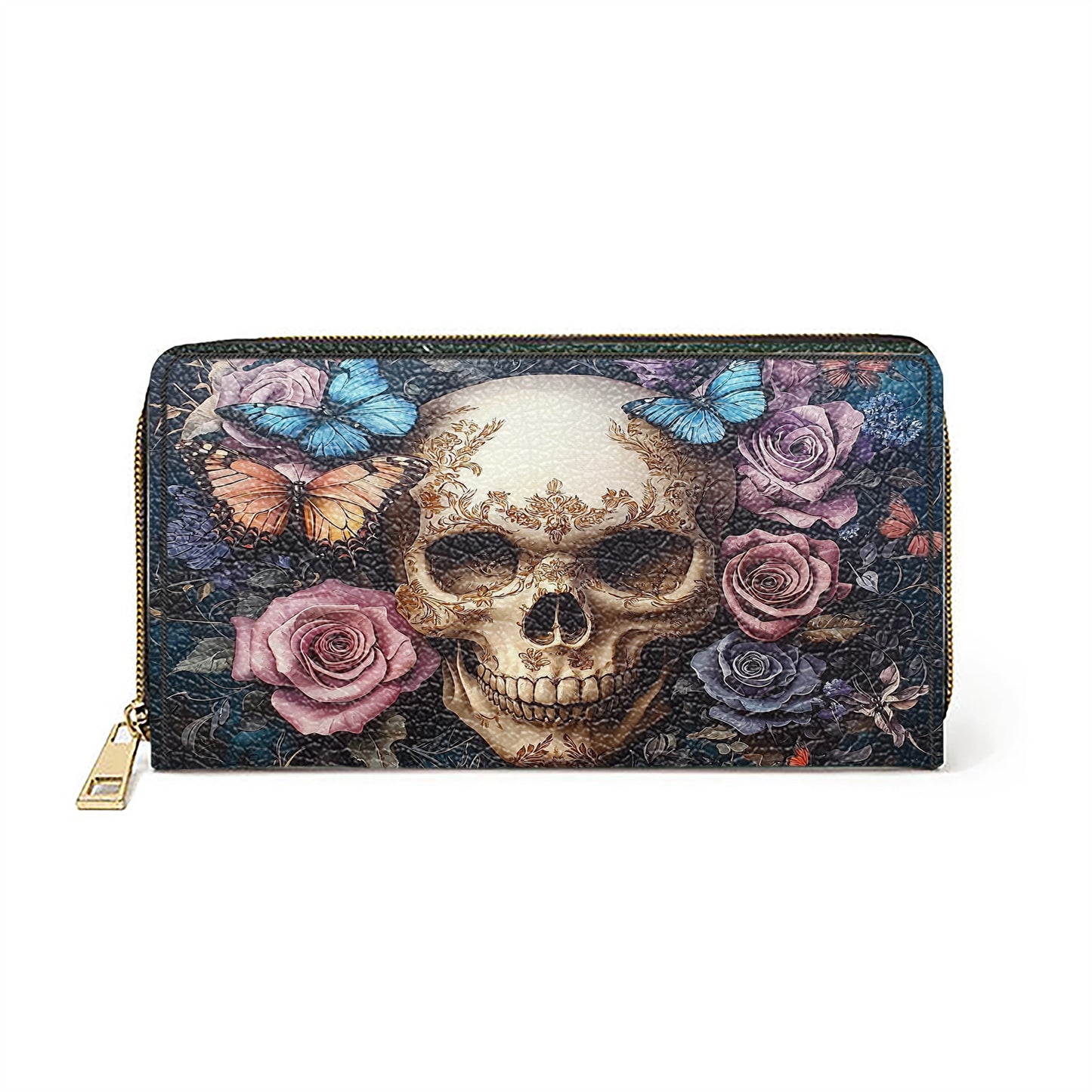 Shineful Leather Clutch Purse With Wristlet Strap Handle Skull Eternal Serenade