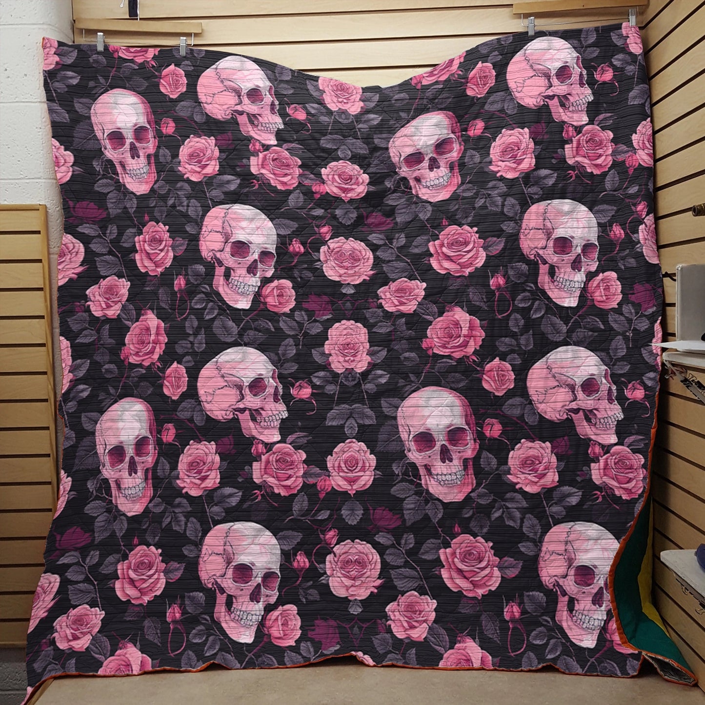 Shineful Flat Print Faux Quilt Blanket Mystical Skull Flower