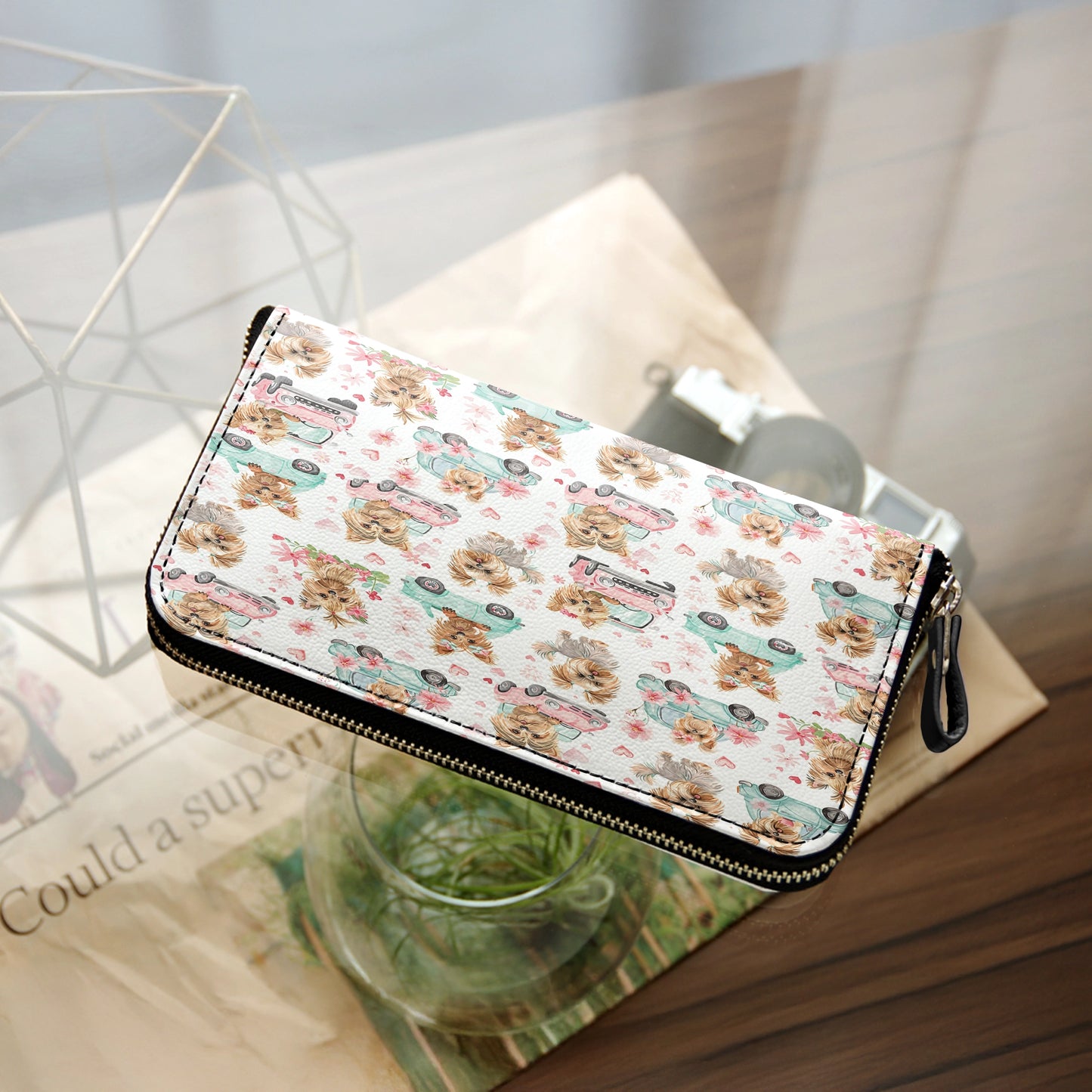 Shineful Leather Clutch Purse With Wristlet Strap Handle Yorkie Love